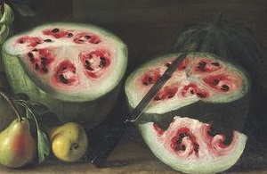 A painting of watermelon by Giovanni Stanchi (1645-1672)