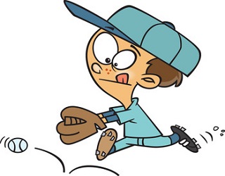 cartoon boy chasing a baseball